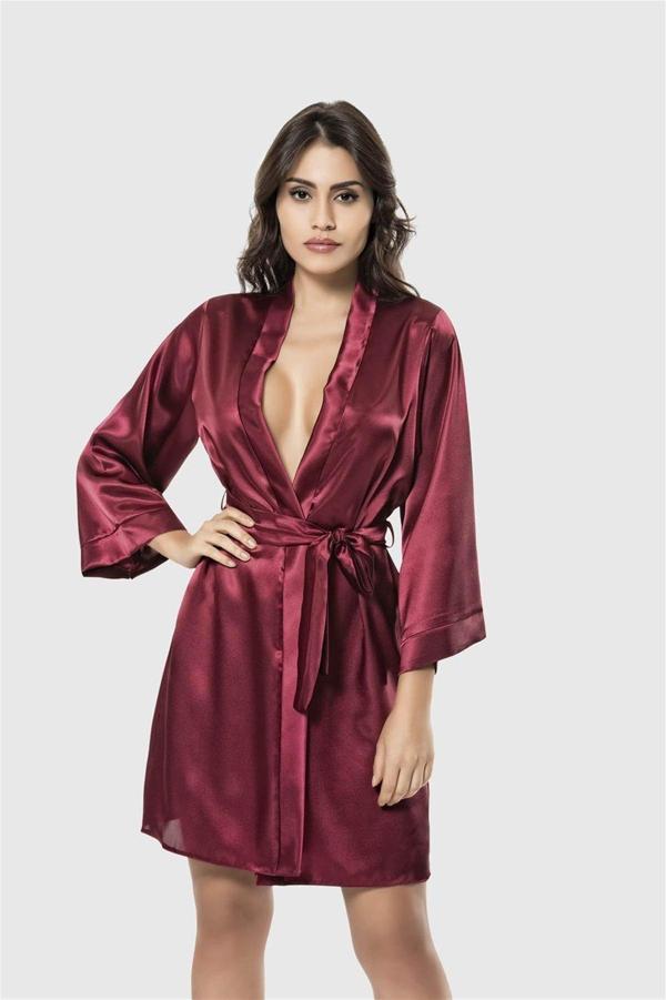 Arias Closet Bordo Kısa Saten Sabahlık OZN-12536 - Image 1