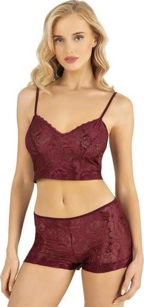 Arias Closet Bordo Saten Şort Takımı 9219 OZN-22602 - Image 1