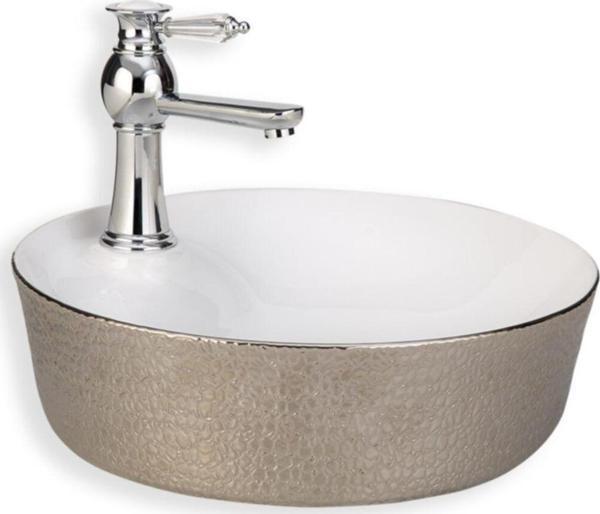 Lena Eva Banyo Tezgah Üstü Gümüş-Beyaz Lavabo E-5001G - Image 1