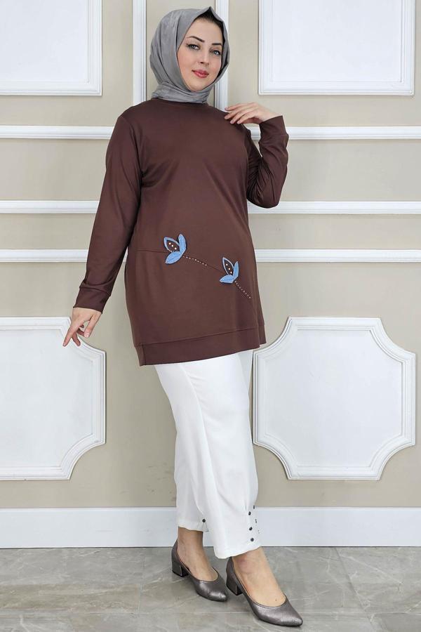 KADIN ÇİÇEK DİKME DETAYLI TESETTÜR TUNİK - Image 1