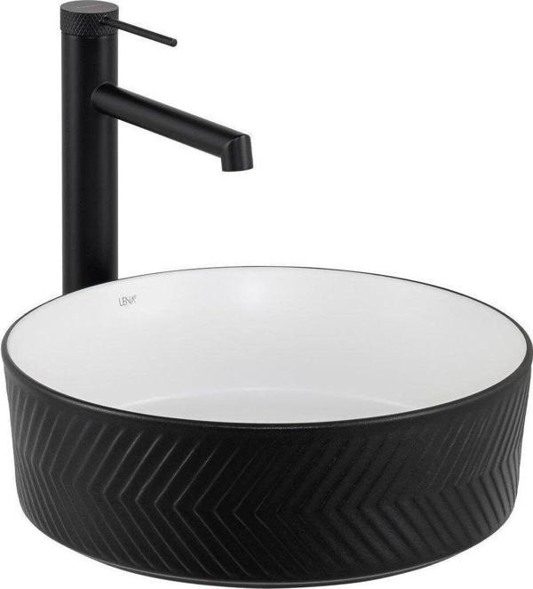 Lena Tezgahüstü Lavabo (Mat Siyah-Beyaz) E-W5002Sb - Image 1