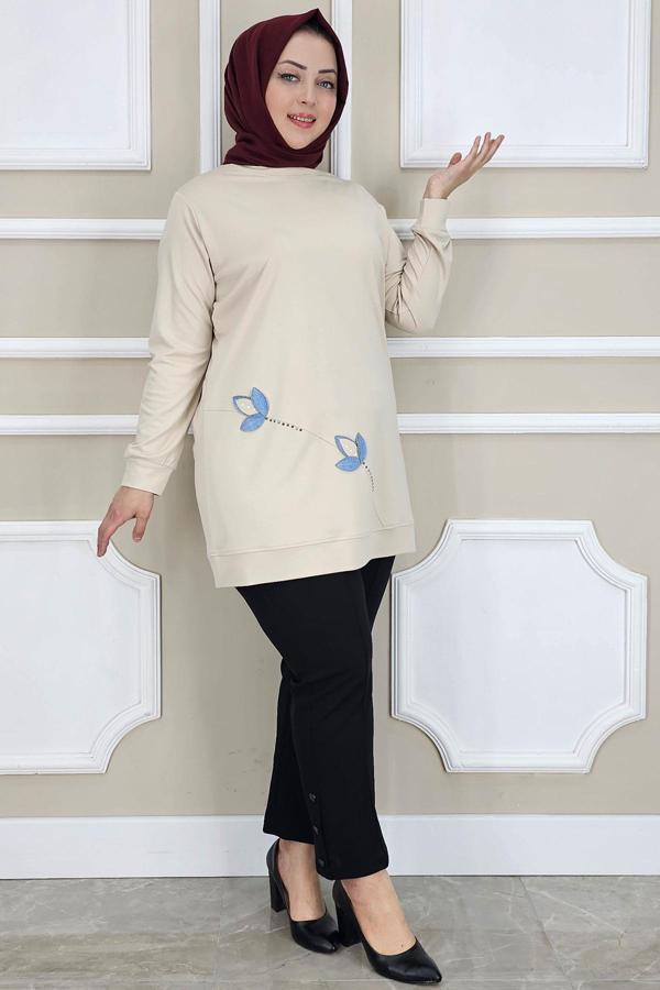 KADIN ÇİÇEK DİKME DETAYLI TESETTÜR TUNİK - Image 1