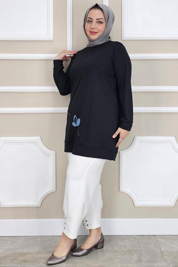 KADIN ÇİÇEK DİKME DETAYLI TESETTÜR TUNİK - Image 1