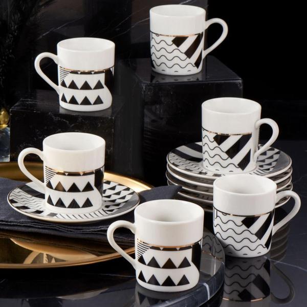 GÜRAL PORSELEN Camelia 12 Parça 6 Kişilik Kahve Takımı Siyah 62501 - Image 1