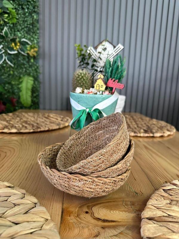 Kodal Dekoratif Doğal Hasır Mini Sepet 13 Cm 3’Lü 13x13 cm - Image 1
