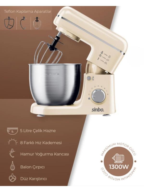 Sinbo Stand Mikser | 1300w, 5l, Hamur Yoğurma Stand Mikser - Mutfak Şefi Smx-2771  - Image 1