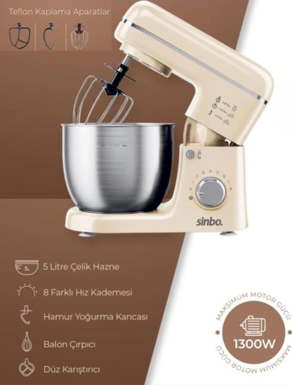 Sinbo Stand Mikser | 1300w, 5l, Hamur Yoğurma Stand Mikser - Mutfak Şefi Smx-2771  - Image 1