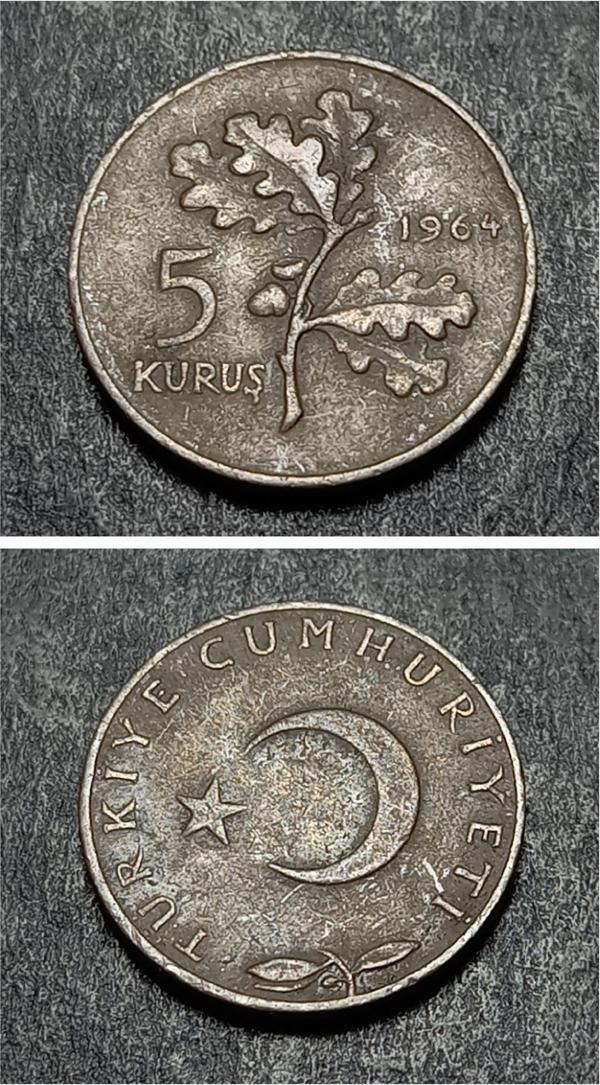 Escoines Koleksiyon 39963687341e238ad3 5 Kuruş 1964 Eski Madeni Para - Image 1