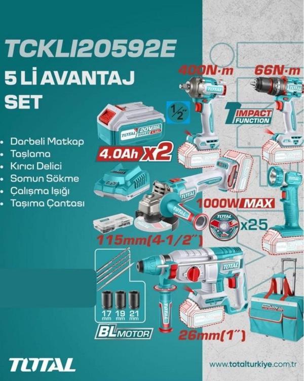 TOTAL AVANTAJ 5 Lİ SET - DARBELİ MATKAP, TAŞLAMA, KIRICI DELİCİ - TCKLI20592E - Image 1