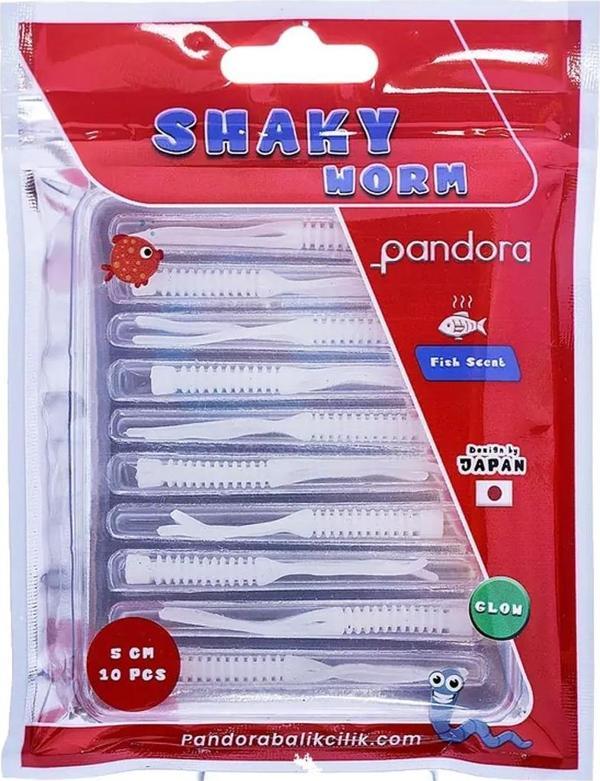 Pandora Shaky Worm 5cm 10 Adet LRF Silikonu White Glow - Image 1