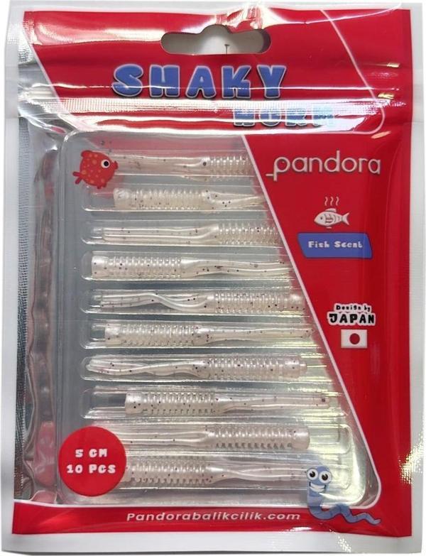 Pandora Shaky Worm 5cm 10 Adet LRF Silikonu White Glitter - Image 1