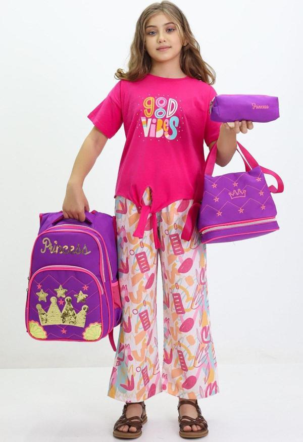 Lugmo Princess 3 Lü Ortaokul Çanta Seti İlkokul Çantası Komple Astarlı Mor - Image 1