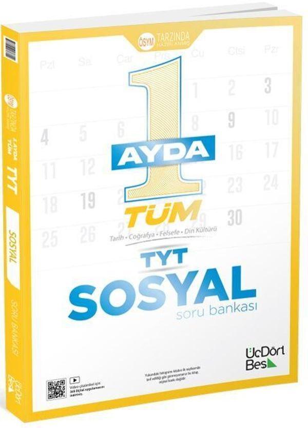 ÜçDörtBeş Yayınları 1 Ayda Tüm TYT Sosyal Soru Bankası - Üç Dört Beş Yayınları - Image 1