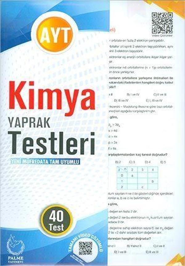 Palme Yayınları AYT Kimya 40 lı Yaprak Testleri - Palme Yayınları - Image 1
