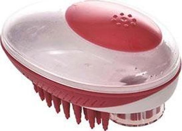 M-Pets Rubeaz Şampuan Hazneli Yıkama ve Masaj Fırçası Kırmızı 11,5x7,5 Cm - Image 1