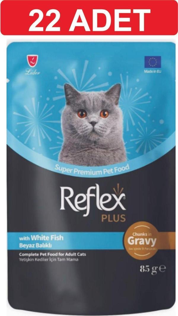 Gravy Sos İçinde Et Parçacıklı Beyaz Balıklı Yetişkin Kedi Maması 22 adet x 85 gram - Image 1