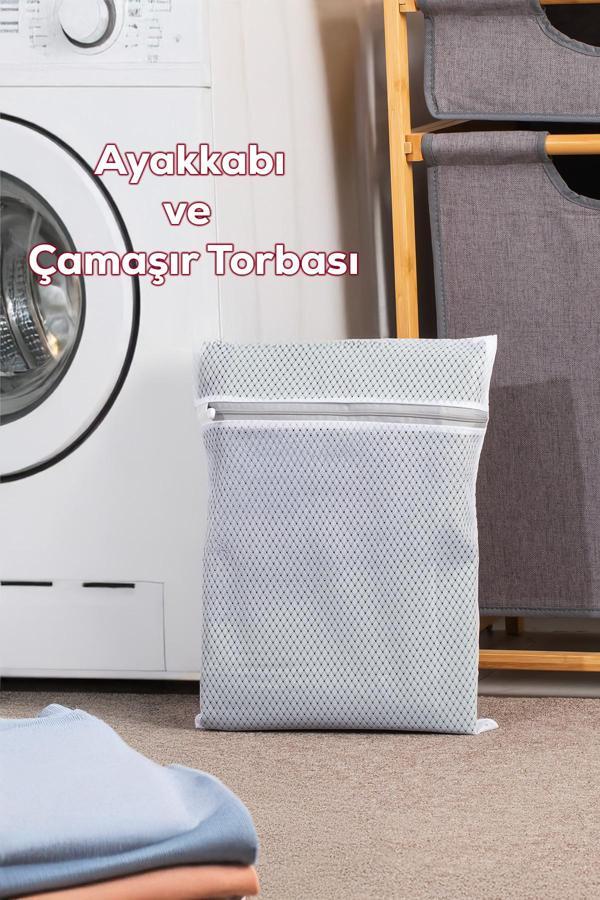 Porsima 3130 Çamaşır Yıkama Filesi Fermuarlı Bölmeli Ayakkabı Yıkama Filesi Deforme Önleyici Torba File - Image 1