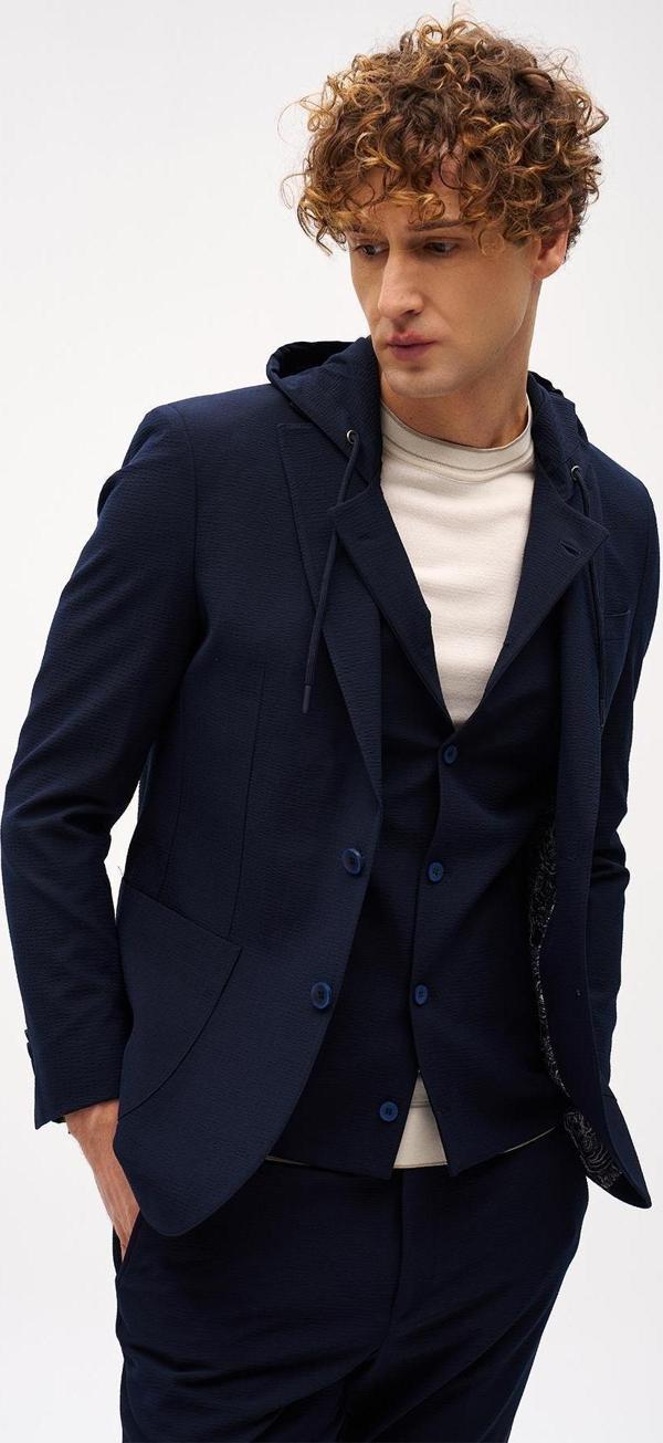 Erkek Lacivert Slim Fit / Dar Kalıp Mono Yaka Kombinli Takım Elbise - Image 1