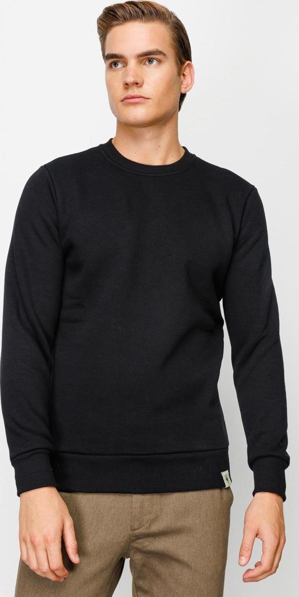Erkek Siyah  Bisiklet Yaka Sweatshirt - Image 1