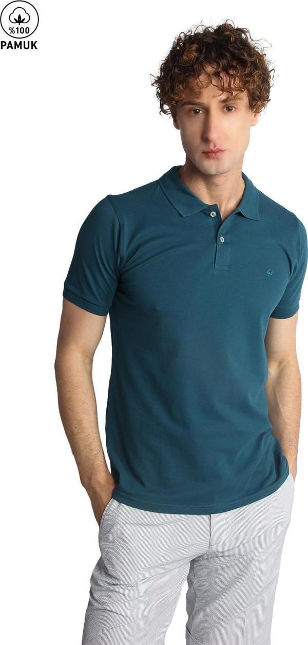 Erkek Petrol Modernfit / Dar Kalıp Polo Yaka Tişört - Image 1