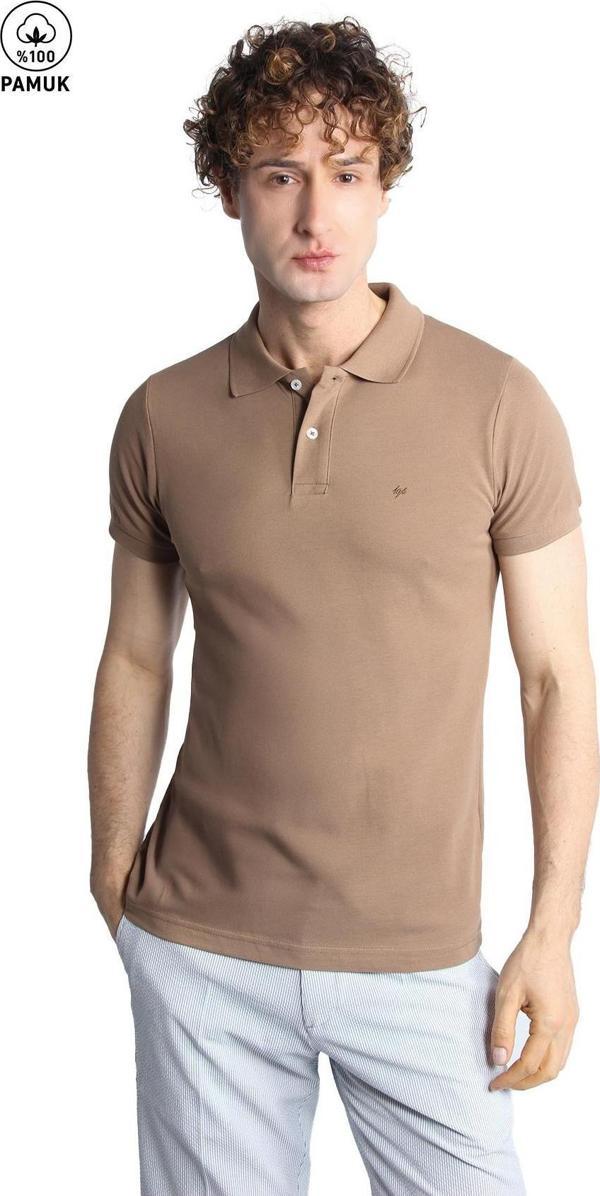 Erkek Vizon Modernfit / Dar Kalıp Polo Yaka Tişört - Image 1