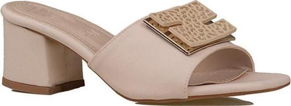 Trend Adımlar Krem Keten Kot Kadın Topuklu Terlik - Image 1