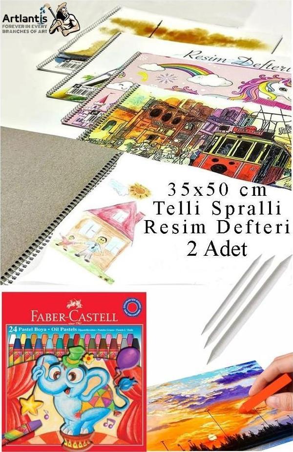 24 Renk Pastel Boya 35x50 cm Telli Spralli Resim Defteri Pastel Dağıtma Kalemi 15 Yaprak Resim Defteri Yağlı Pastel - Image 1