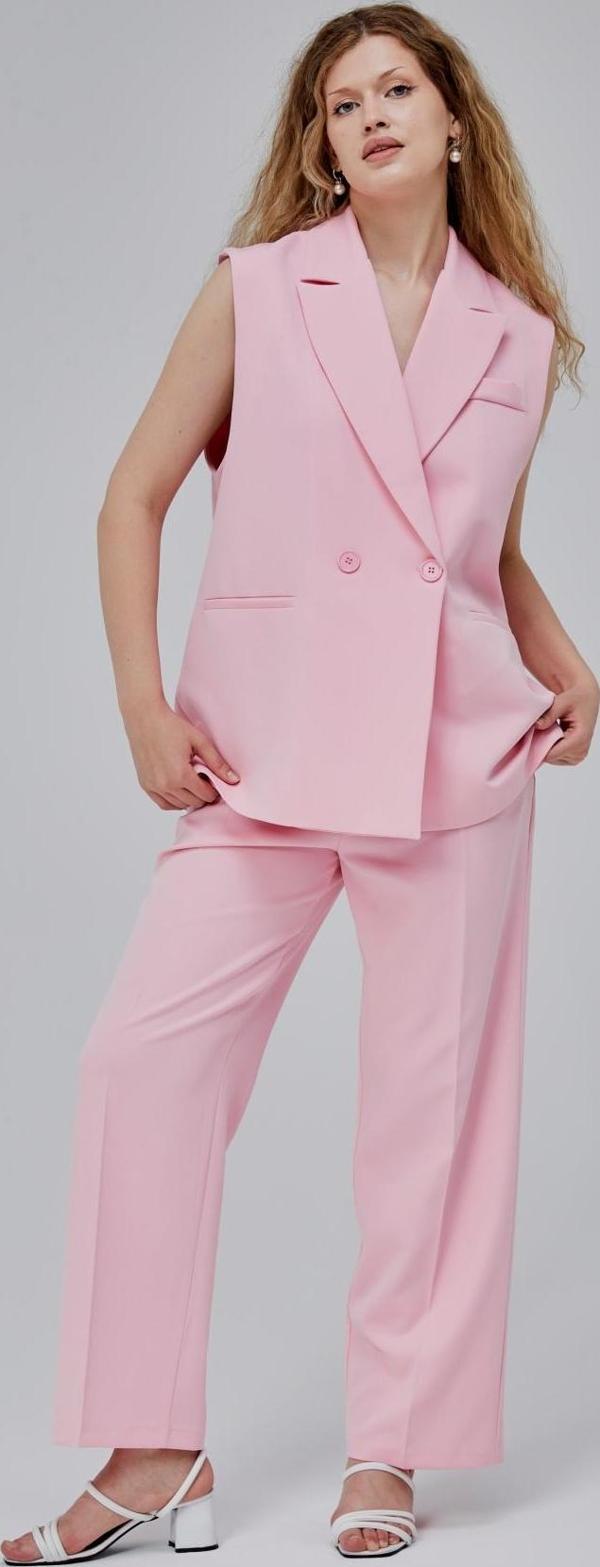 Pembe Oversize Kruvaze Yaka Astarlı Yelek - Image 1