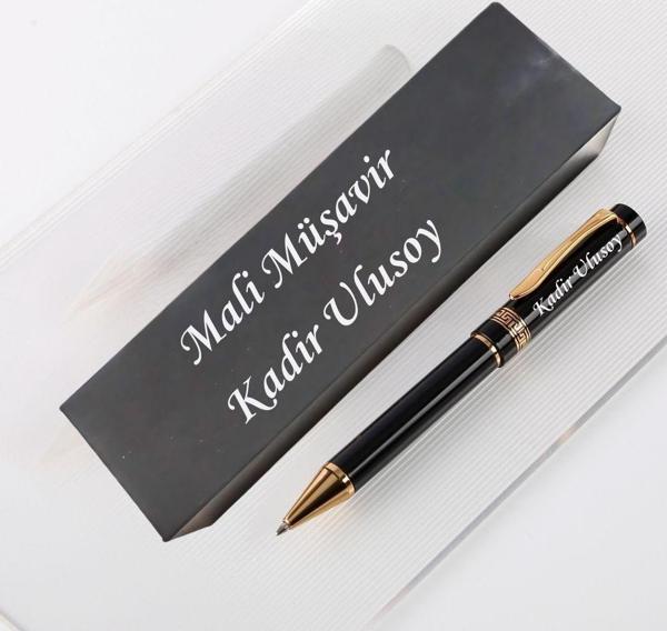 Kişiye Özel İsim Yazılı Tükenmez Kalem ve Hediye Kutusu | Siyah Gold Lüks Kalem - Image 1