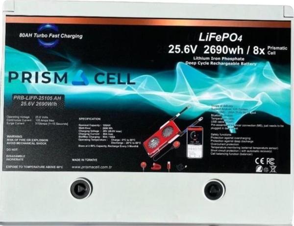 Prısmacell Lifepo4 25.6V 105Ah Prizmatik Smart Bluetooth Solar Akü Turbo Chargıng - Image 1