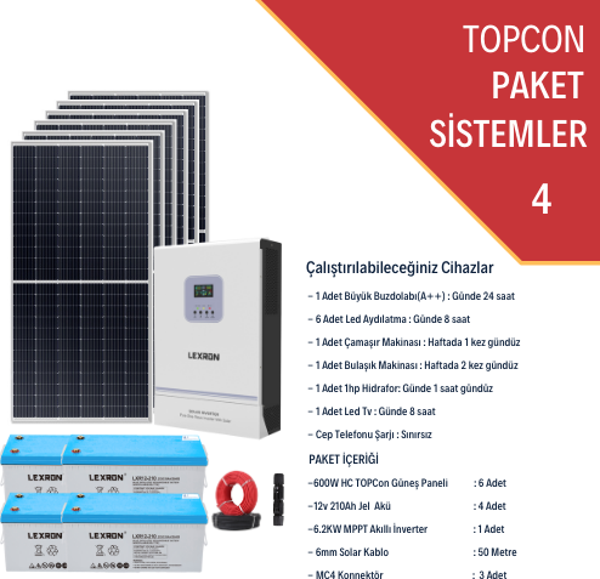 Güneş Enerjisi Bağevi Hazır Solar Paket - 6.2Kw Mppt Akıllı İnverter + 6X 600W Güneş Paneli+ 4X 12V 210Ah Jel Akü - Image 1
