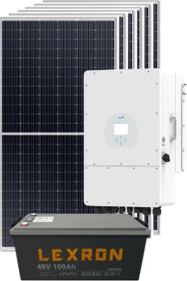 Güneş Enerjisi Hibrit Solar Paket 5Kw Monofaze İnverter + 6X 560W Güneş Paneli + 1X 48V 100Ah Lityum Akü - Image 1