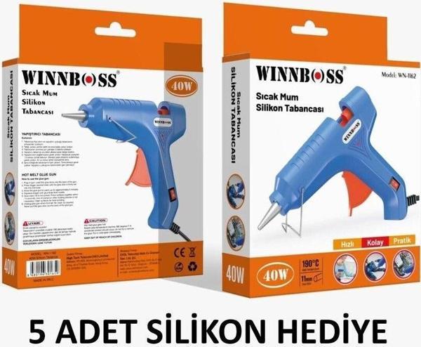 Winnboss Metal Uçlu-Düğmeli-40W-190C 11Mm Çapında Kalın Sıcak Mum Silikon Tabancası+5 Silikon Hediye - Image 1