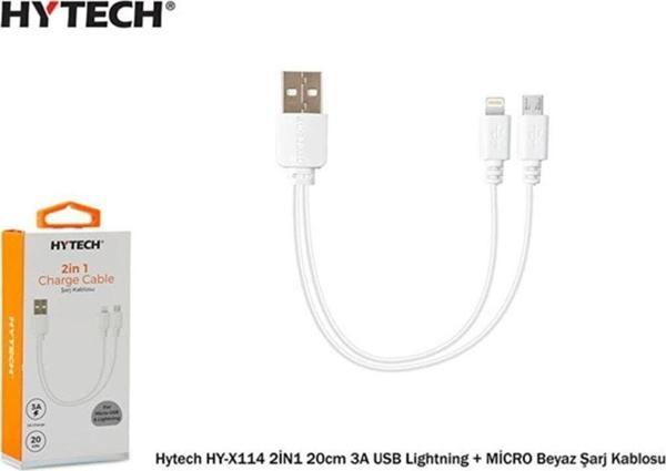 Hytech 2i̇n1 20 CM 3A USB iPhone Uyumlu Lightning + Mi̇cro Beyaz Şarj Kablosu - Image 1