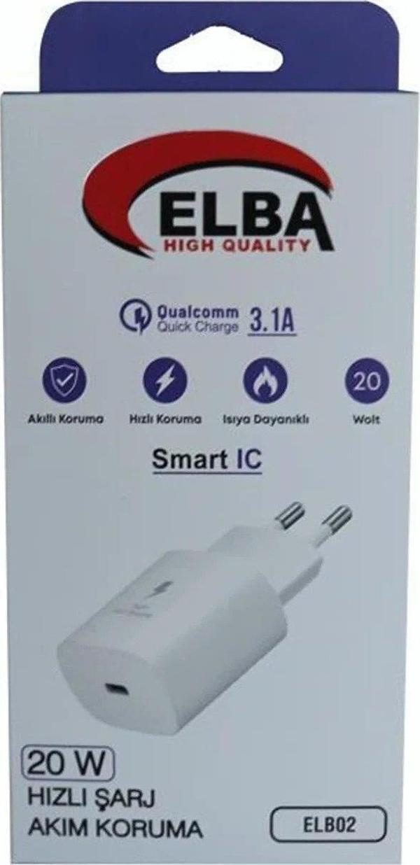 Elba Beyaz 20W USB-C Şarj Kafa PD 3.0-QC4.0 (Akıllı Koruma-Hızlı Şarj-Isıya Dayanıklı) - Image 1