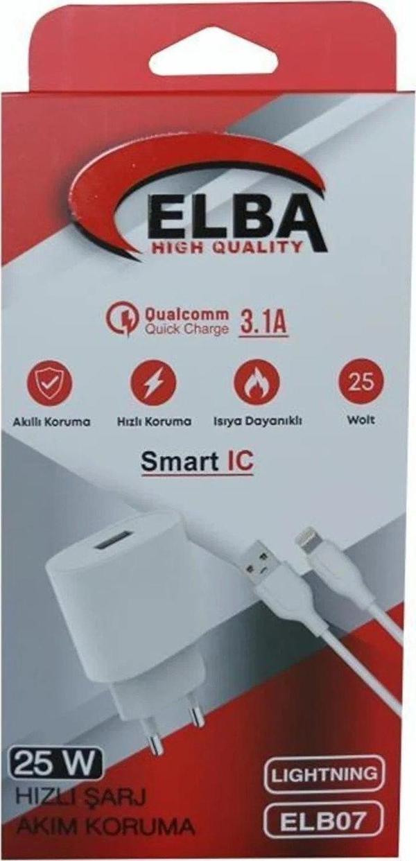 Elba Beyaz 25W Usb Ev Şarj Kafa+ Usb 1 Metre Lightning Kablo QC4.0 Hızlı Şarj - Image 1