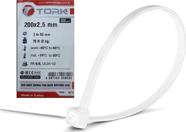 Tork Plastik Cırt Kelepçe Kablo Bağı 100 Lü 200 x 2.5 MM Kablo Bağı Beyaz - Image 1