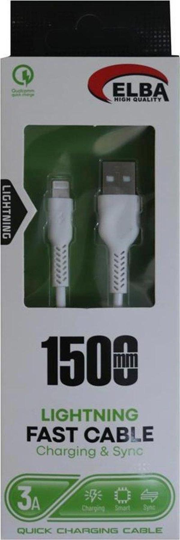 Elba iPhone Lightning 3A 1 Metre Hızlı Şarj Hasırlı Şarj Kablosu Beyaz - Image 1