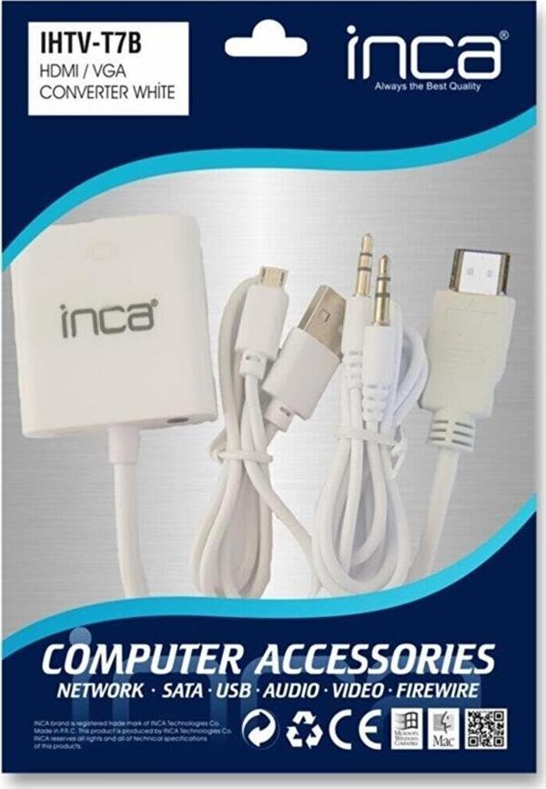 INCA 20 Cm HDMI-VGA Görüntü Adaptörü Beyaz Sesli HDMI To VGA + Ses Dönüştürücü - Image 1