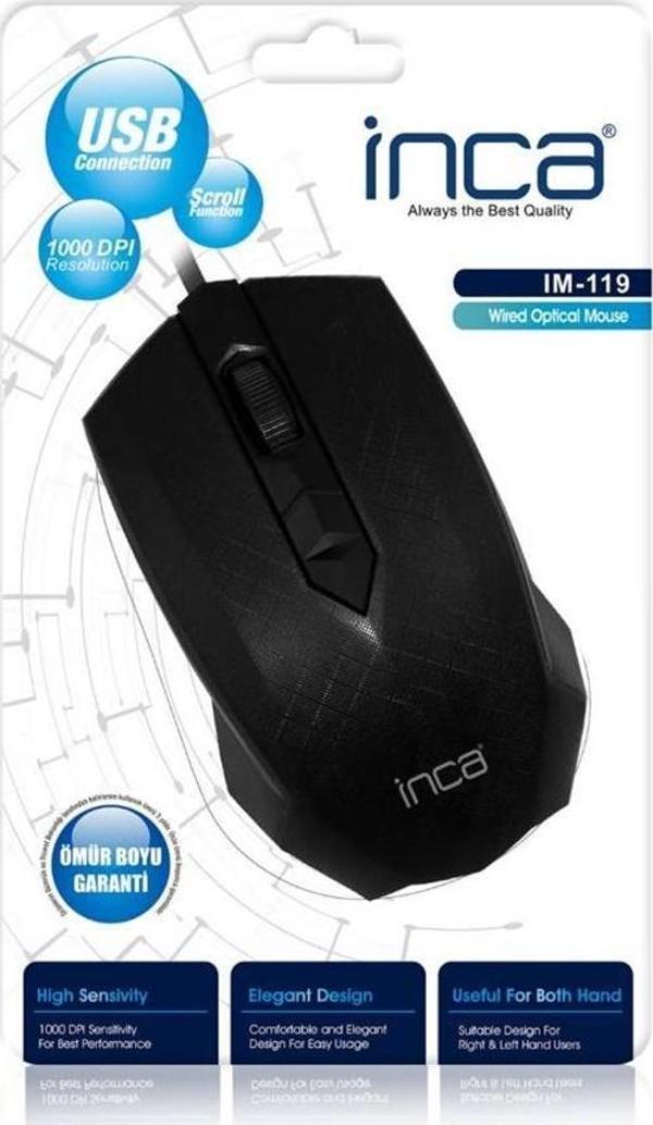 Inca Usb Siyah Kablolu Optik Mouse - Image 1