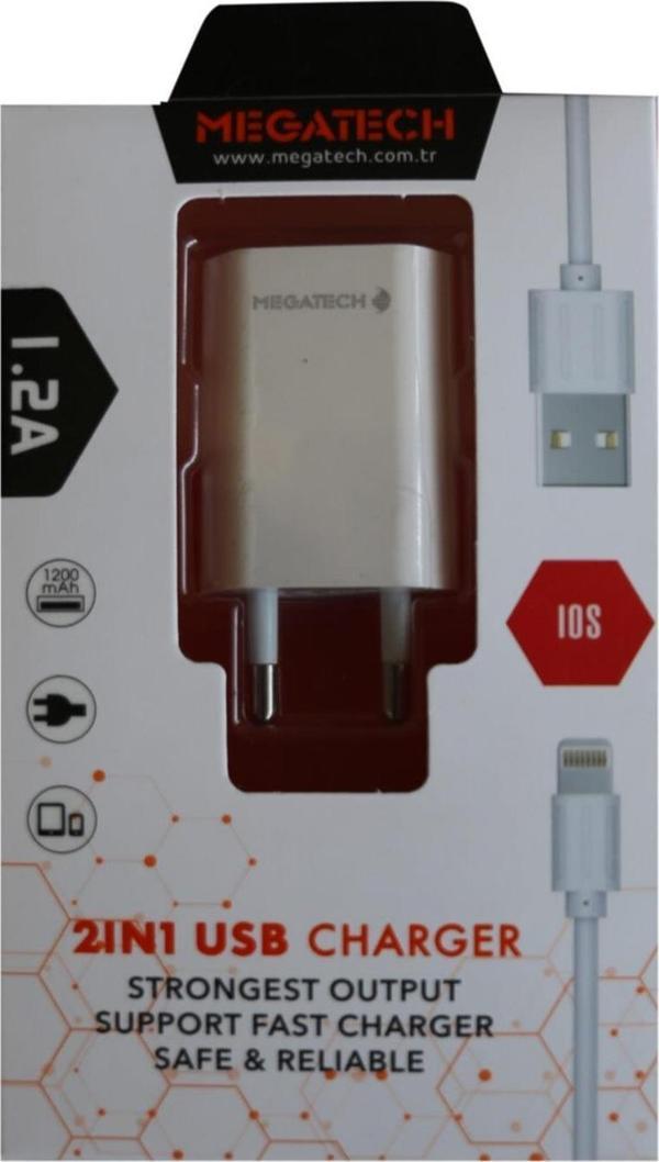 Megatech 1.2ın Usb Ev Şarj Kafa + Iphone Kablo - Image 1