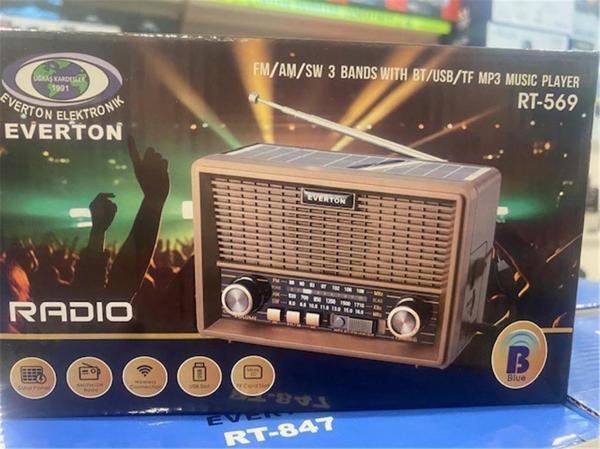 Everton Bluetooth Fm-Usb-Tf-Aux Güneş Enerjili Şarjlı Nostaljik Radyo - Image 1