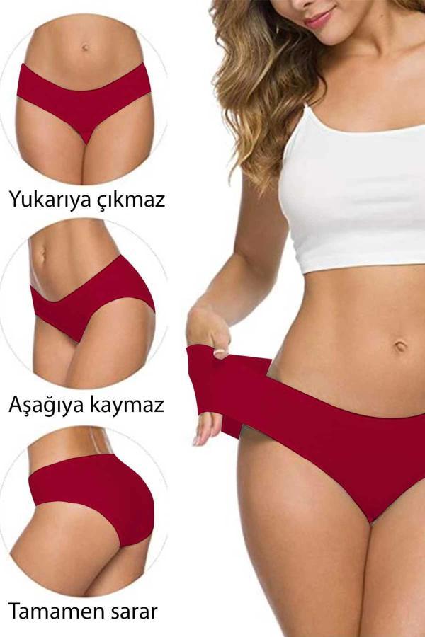 2 Adet Kadın Dikişsiz Lazer Kesim Esnek İz yapmayan Külot Bordo - Image 1