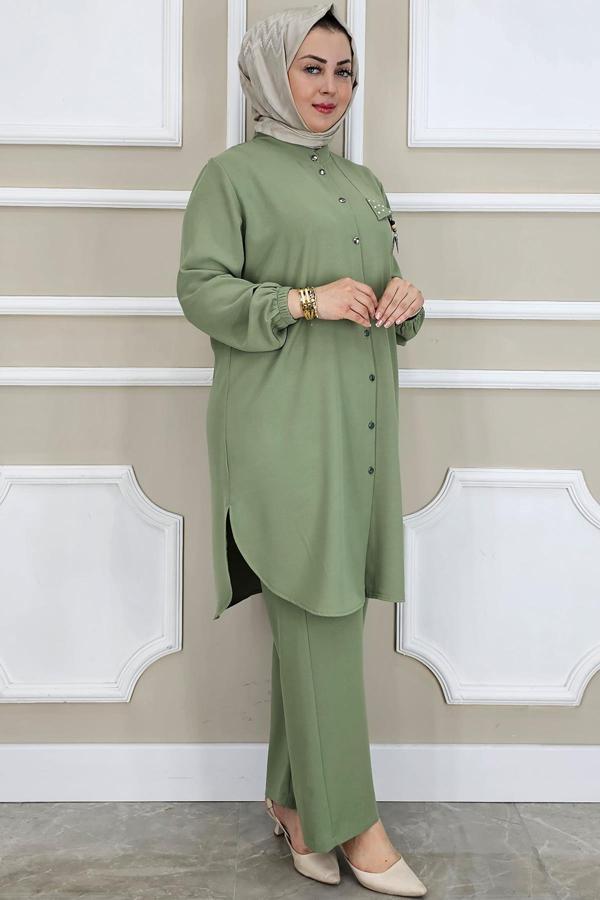 KADIN SALLANTI AKSESUARLI HAKİM YAKA TESETTÜR TAKIM - Image 1