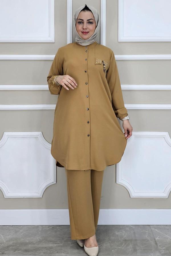 KADIN SALLANTI AKSESUARLI HAKİM YAKA TESETTÜR TAKIM - Image 1