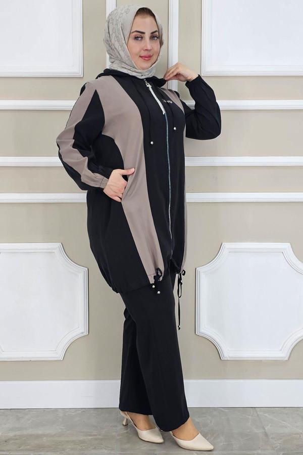 KADIN DİKME DETAYLI KAPÜŞONLU TESETTÜR TAKIM - Image 1