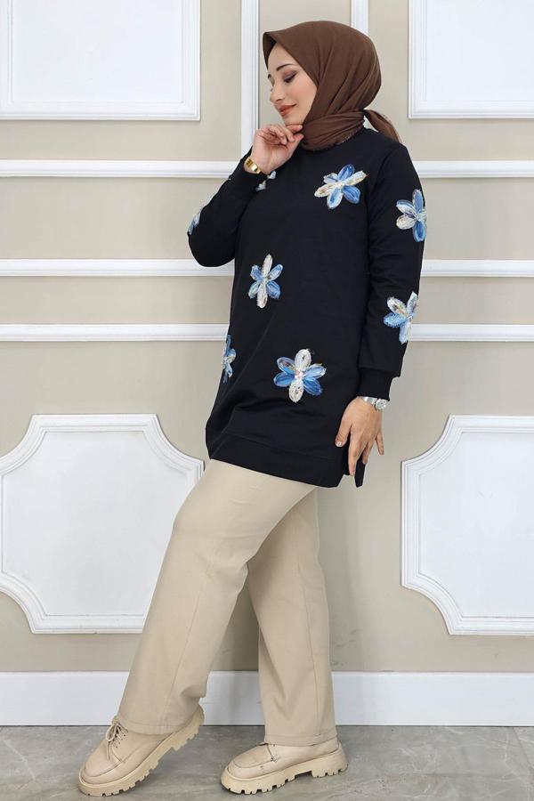 KADIN DİKME ÇİÇEK AKSESUARLI TESETTÜR TUNİK - Image 1