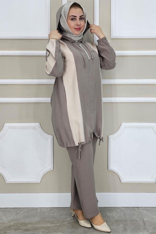 KADIN DİKME DETAYLI KAPÜŞONLU TESETTÜR TAKIM - Image 1