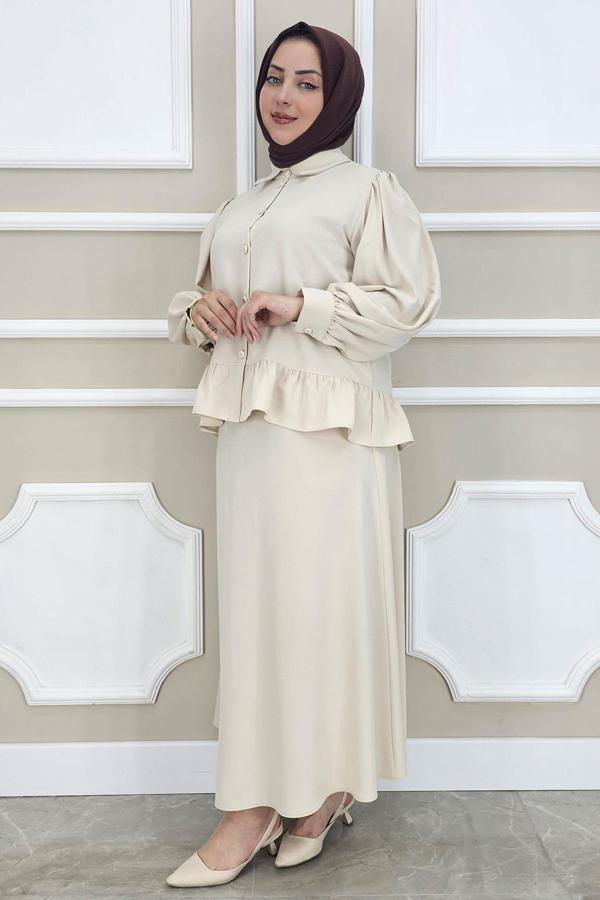 KADIN FIRFIR DETAYLI ETEKLİ TESETTÜR TAKIM - Image 1
