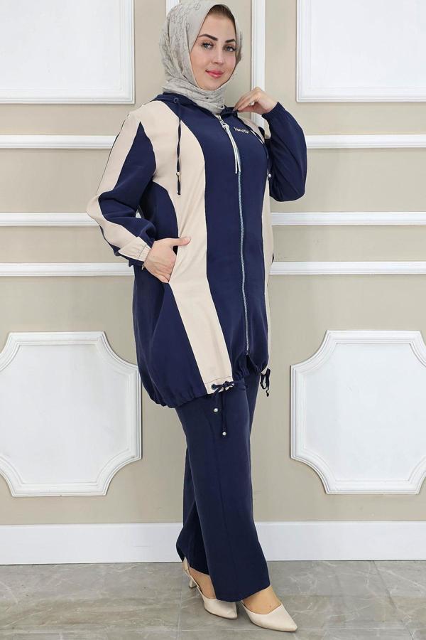 KADIN DİKME DETAYLI KAPÜŞONLU TESETTÜR TAKIM - Image 1